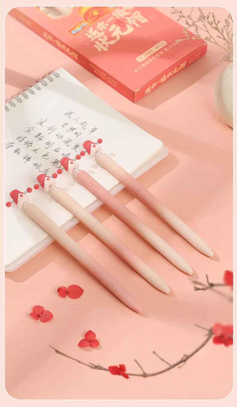 CowLost | product_id-4pcs-lopet-kawaii-lucky-hat-gel-pens-0-5mm-st-tip-quick-drying-refillable-large-capacity-ideal-for-school-exams |16