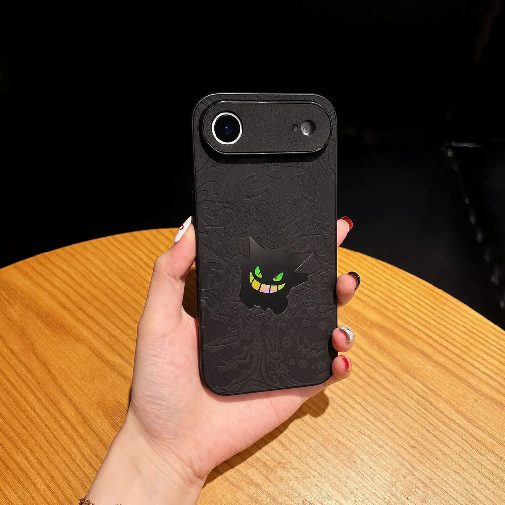 CowLost | cute-cartoon-gengar-laser-embossed-leather-texture-shockproof-phone-case-for-iphone-11-to-17-pro-max |5