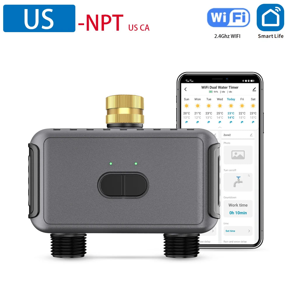 Bluetooth WiFi 2-Way Irrigation Water Timer 3/4" Brass Inlet Garden Watering Device