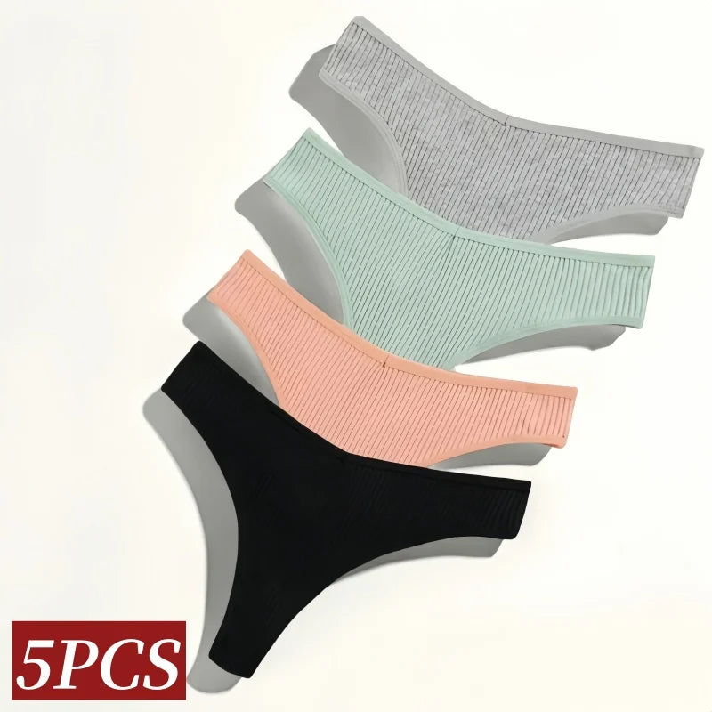 CowLost | product_id-5pcs-womens-cotton-low-rise-v-shape-g-string-thongs-solid-colors-m-xxl |2