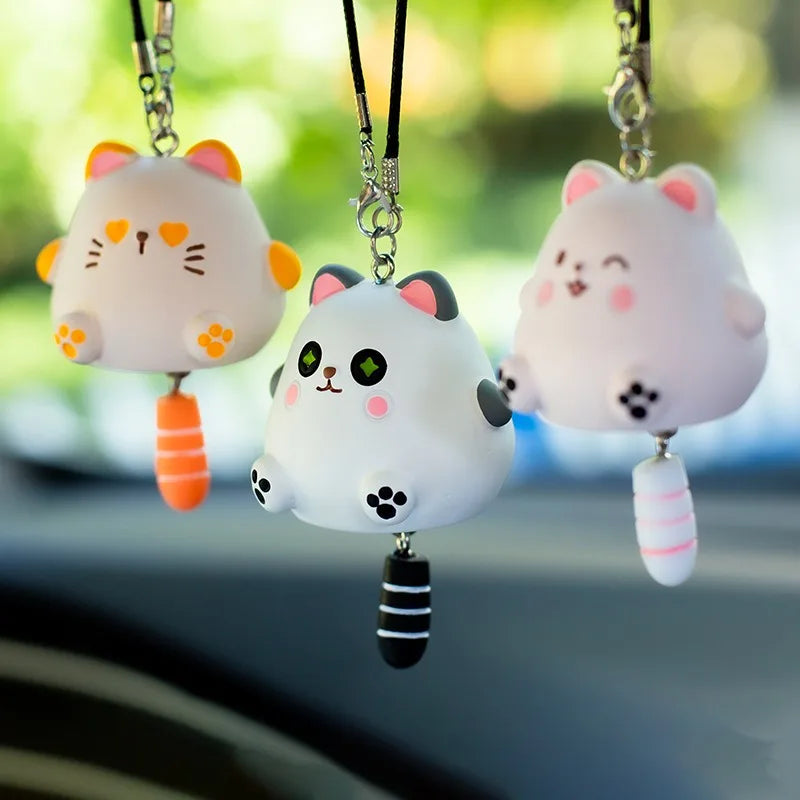CowLost | product_id-resin-chubby-anime-cat-rearview-mirror-pendant-with-wagging-tail-ornament-gift |3