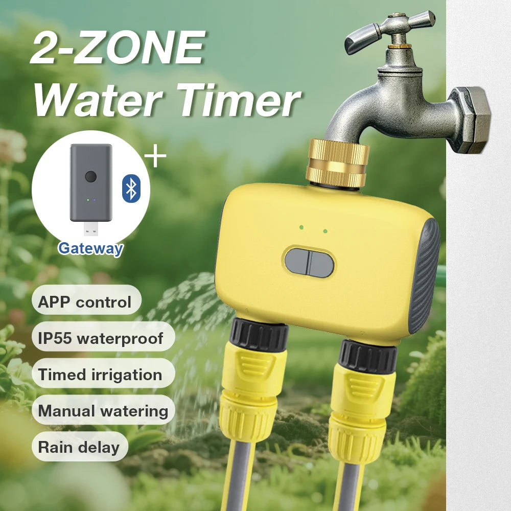 Bluetooth 2-Zone WiFi Sprinkler Timer IP55 Waterproof Garden Irrigation Controller 3/4" Faucet Timer
