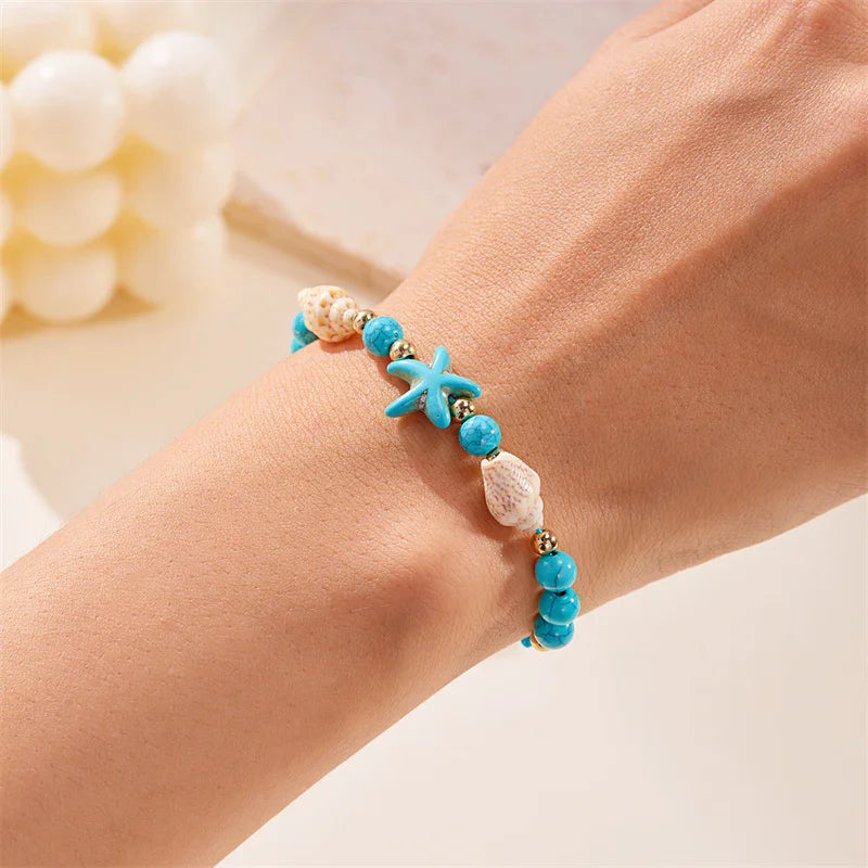 CowLost | bohemian-starfish-conch-shell-beads-bracelet-for-women-girls-summer-beach-party-rice-bead-adjustable-bangle-friendship-jewelry |2