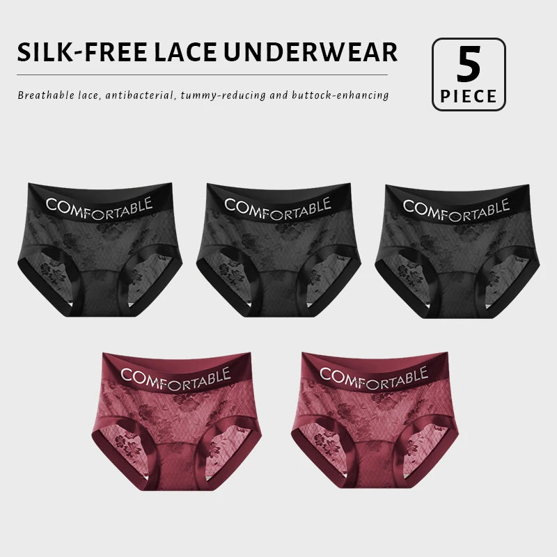 CowLost | product_id-fallsweet-5-pack-plus-size-women-s-floral-lace-seamless-briefs-with-letter-embroidery |4