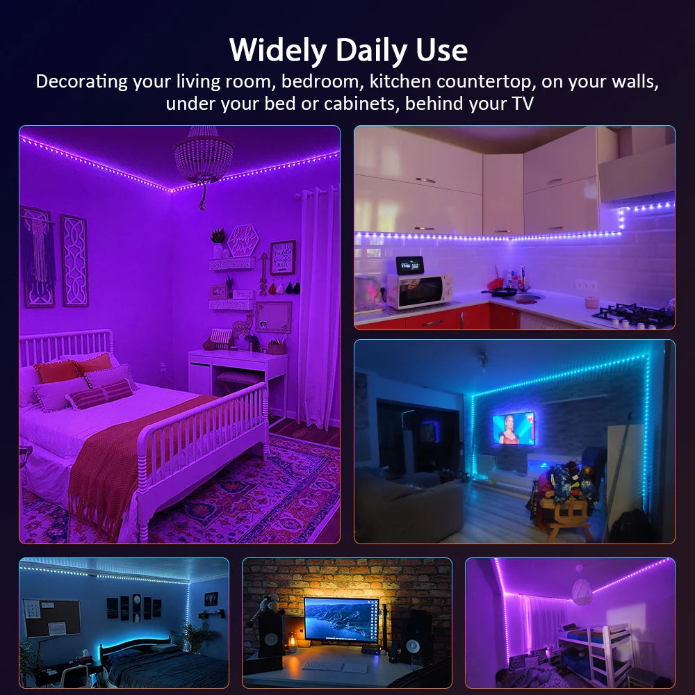 Mexllex RGB LED Strip Light 30M/20M/15M Flexible Tape DC 24V/12V APP & Remote Music Sync