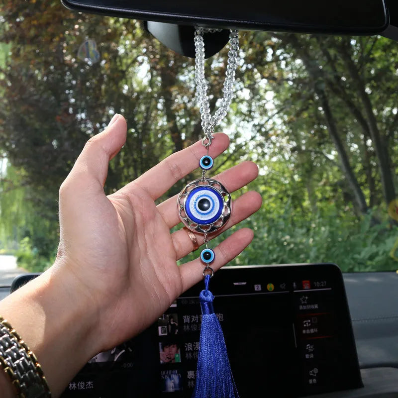 CowLost | product_id-blue-evil-eye-crystal-tassel-car-rearview-mirror-pendant-halloween-talisman-gift |4