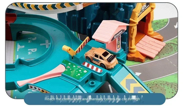 Electric Rail Car Dinosaur Building Parking Lot Adventure Racing Toy for Children