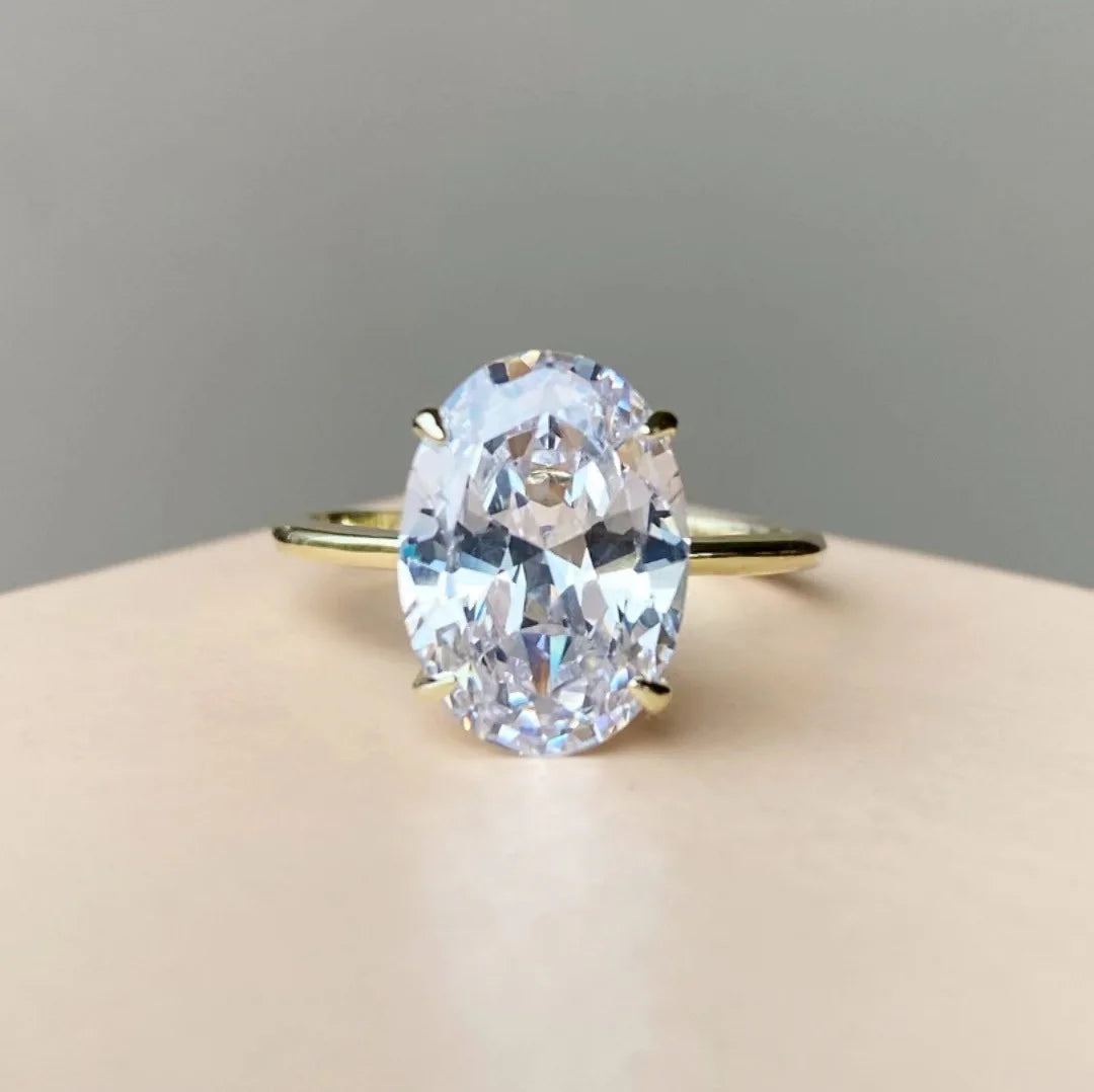 Gold Plated Oval Cubic Zirconia Women's Wedding Engagement Ring Sizes 5-10