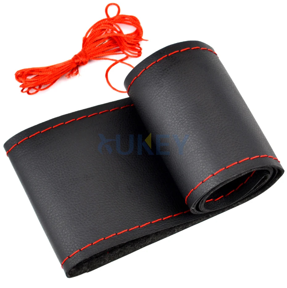 CowLost | black-red-blue-leather-diy-car-steering-wheel-cover-protection |16