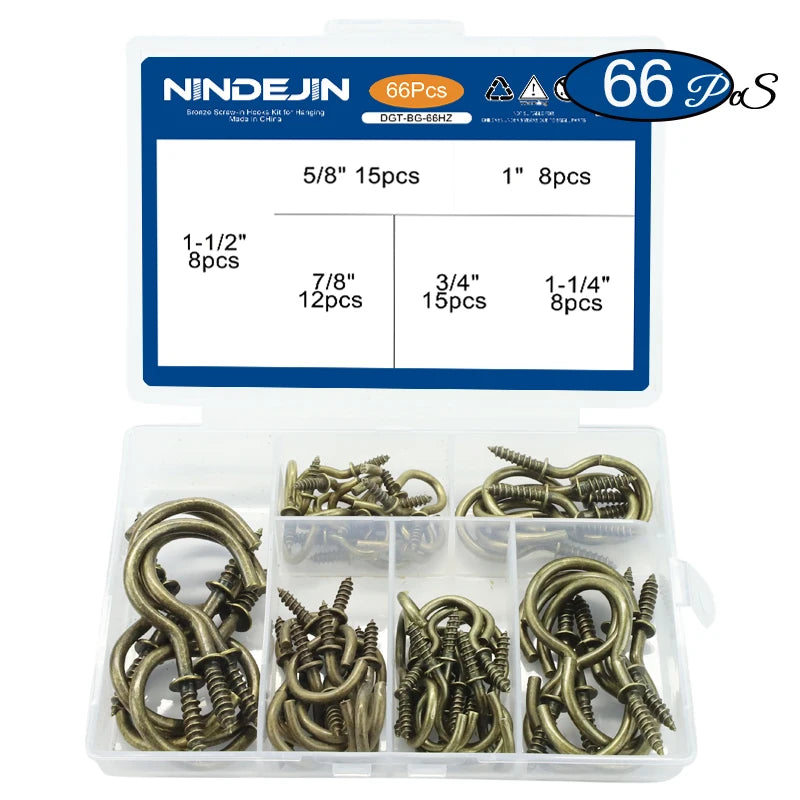 CowLost | nindejin-66pcs-heavy-duty-screw-hooks-kit-carbon-steel |16