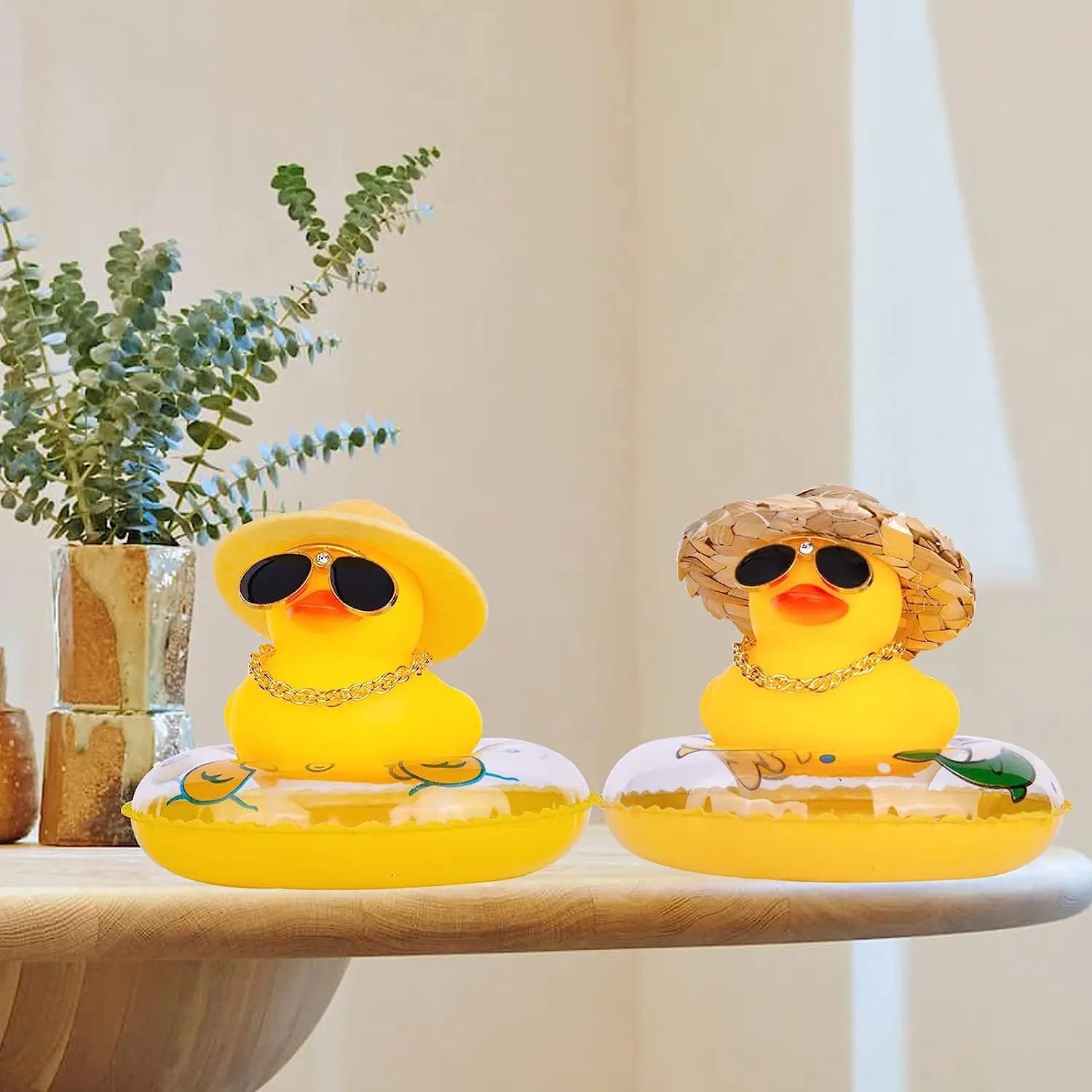 CowLost | 2-set-car-duck-mini-car-dashboard-yellow-rubber-duckies-toy-jeep-duck-party-favor-car-decoration-table-ornament-car-accessory |34