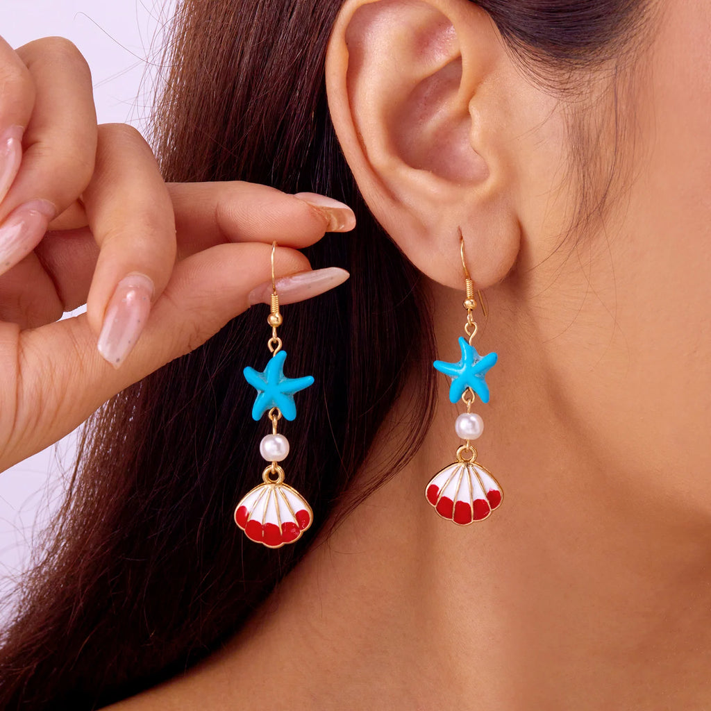 CowLost | conch-shells-starfish-dangle-earrings-for-women-bohemia-long-tassel-star-shell-drop-earring-girl-ocean-beach-party-jewelry |8