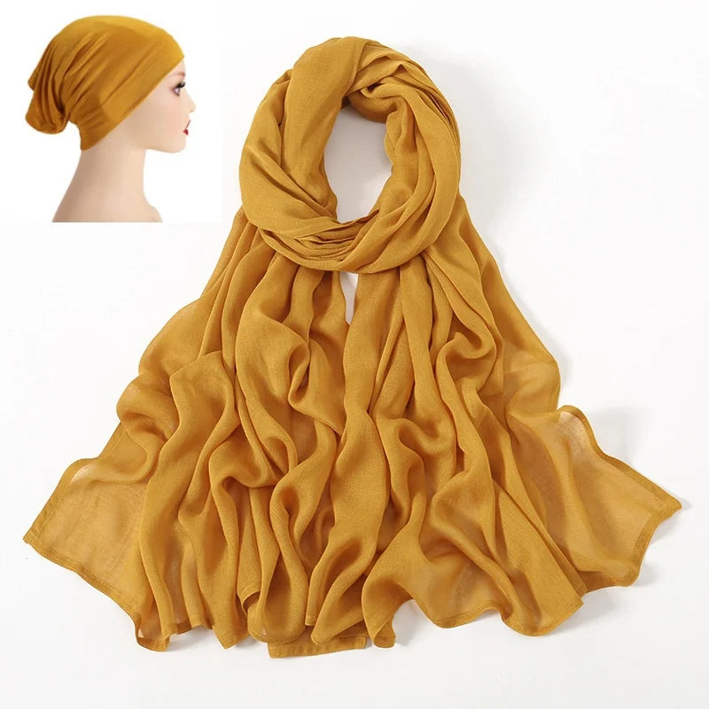 CowLost | 2pcs-set-hijab-matching-color-jersey-cap-lady-plain-viscose |10