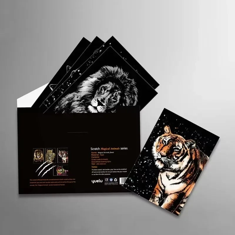 CowLost | product_id-4-pcs-a4-diy-scratch-painting-set-with-cartoon-animals-night-view-designs |5