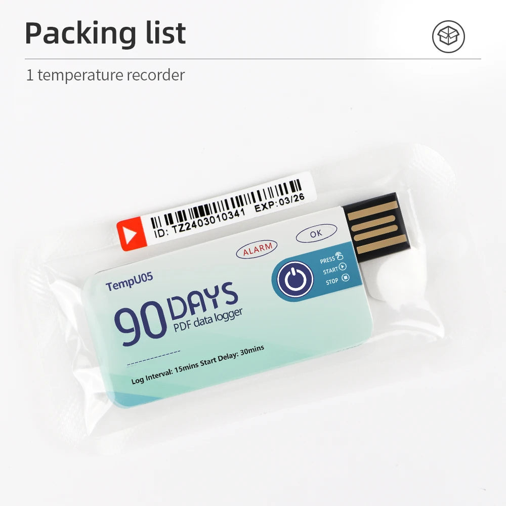 10PCS USB TempU05 Temperature Logger 60/90 Days Disposable PDF Report Cold-Chain Monitor