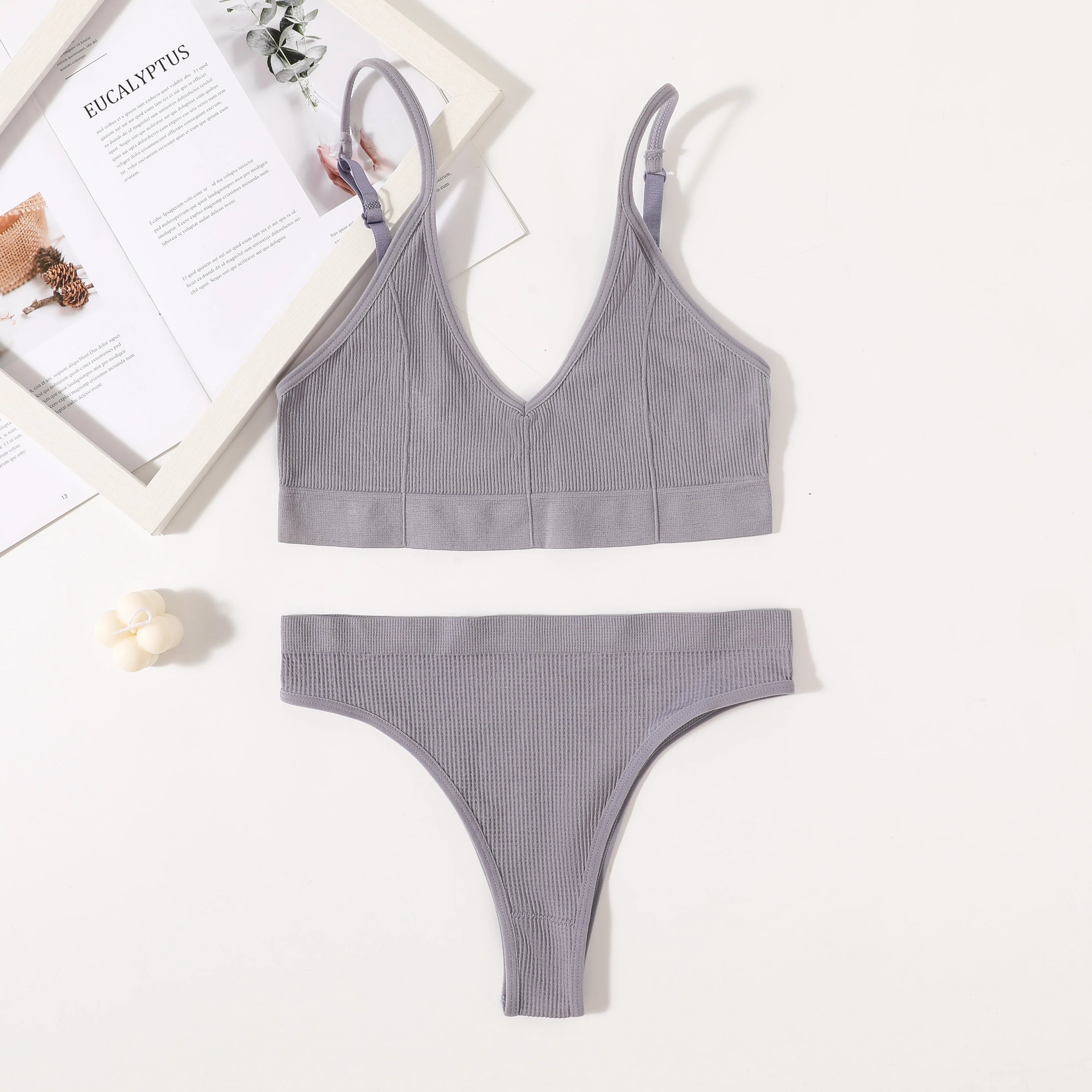 CowLost | product_id-women-seamless-wire-free-push-up-bra-high-rise-brief-set-v-neck-lingerie |24