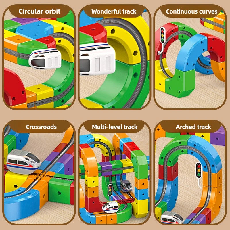 Children Magnetic Rail Car Cube DIY Building Blocks Educational Track Train Toy Christmas Gift