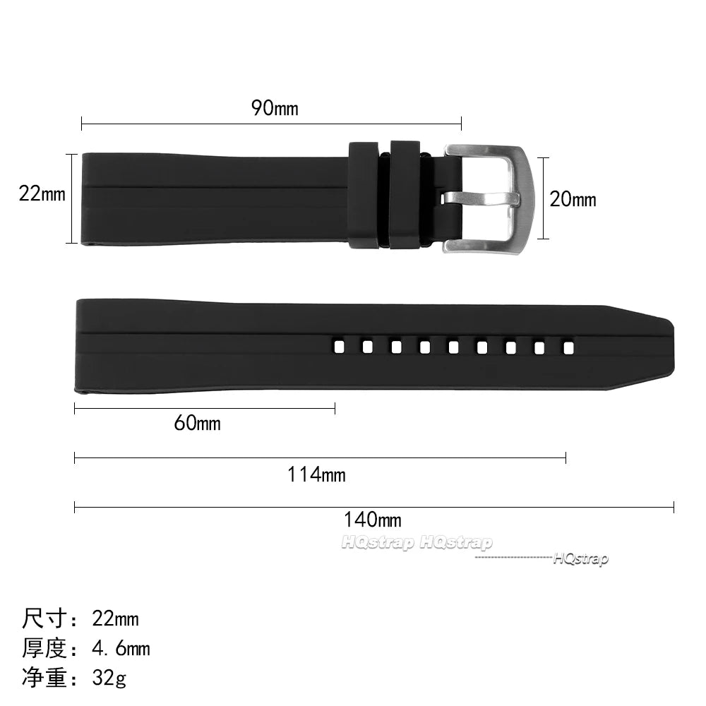 Big Size Long Silicone Wristbands 14+9cm for Seiko & Rolex 20mm 22mm Sport Watch Straps