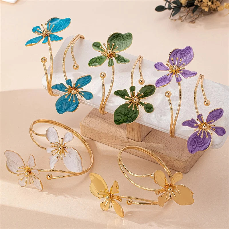 CowLost | vintage-elegant-flower-open-armband-cuff-bracelet-for-women |3