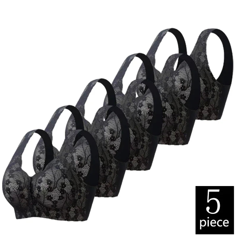 CowLost | product_id-fallsweet-5pcs-plus-size-wireless-front-closure-push-up-lace-bras-for-women |9