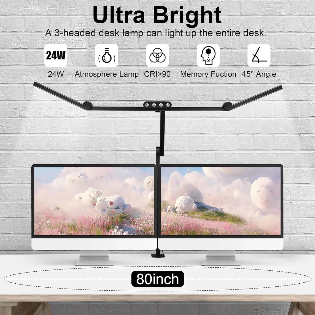 28.2" Large Transformable LED Desk Lamp with Clamp, 24W Auto Dimming Sensor Light for Office