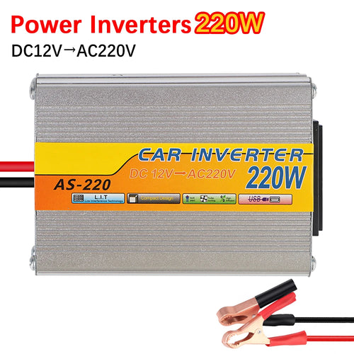 CowLost | product_id-12v-dc-to-220v-ac-220w-usb-power-inverter-with-battery-clips-portable-car-solar-transformer |1