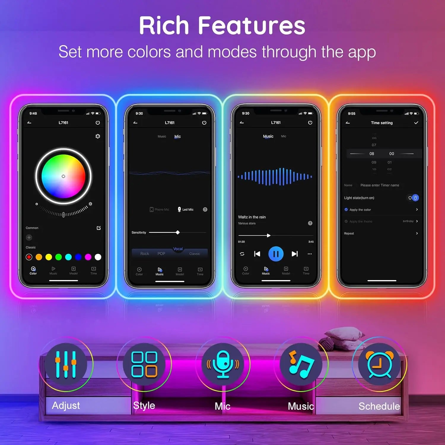 Mexllex 30M/20M RGB Neon Light Strip Waterproof with APP & Remote, Music Sync for Bedroom & Outdoors