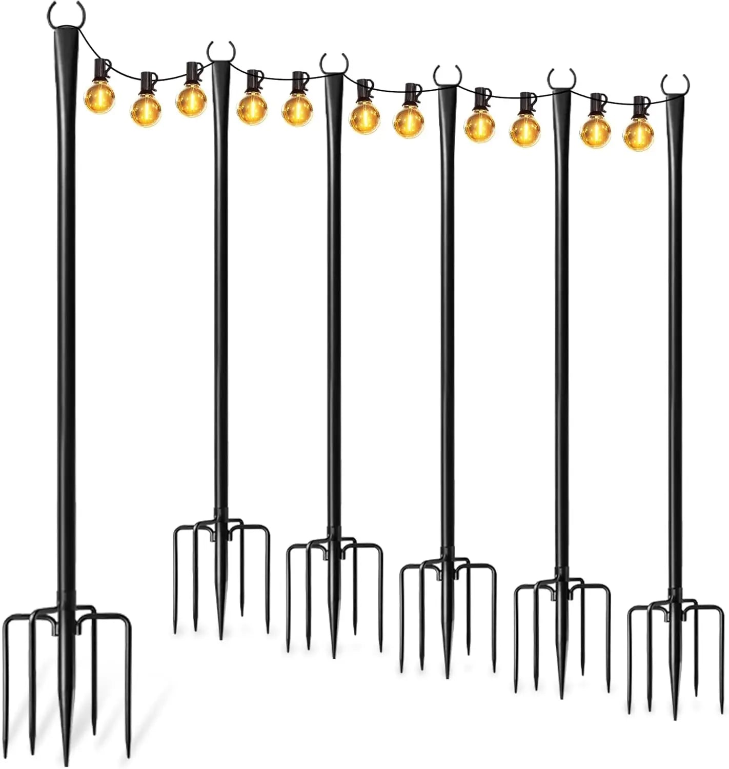 6/4/2 PCS Adjustable Metal String Light Poles with Forks for Outdoor Rustproof Use