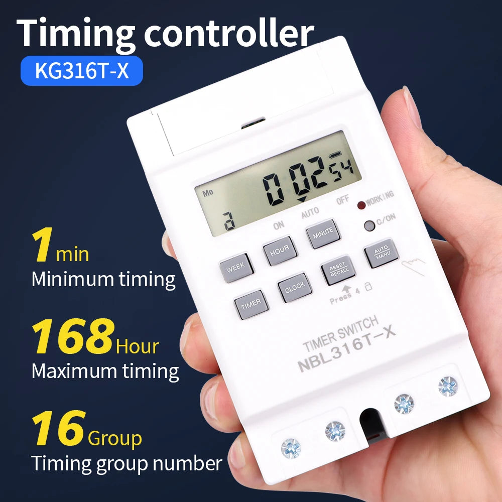 Digital 7-Day Programmable Timer Relay 220V 25/30A with Power Outage Memory