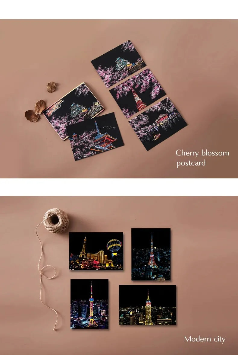CowLost | product_id-4pcs-a5-diy-scratch-painting-set-cherry-blossoms-classical-buildings-landscapes-animals |13