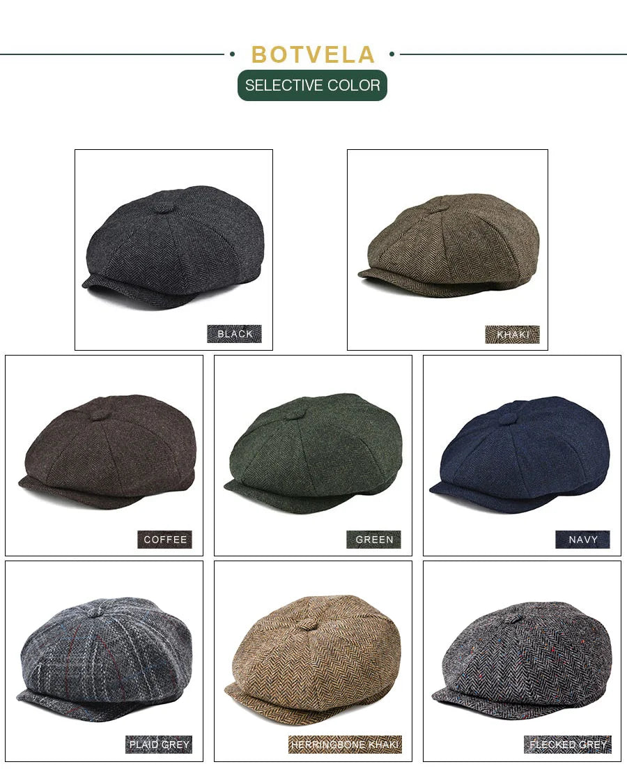 CowLost | botvela-wool-tweed-newsboy-cap-herringbone |9