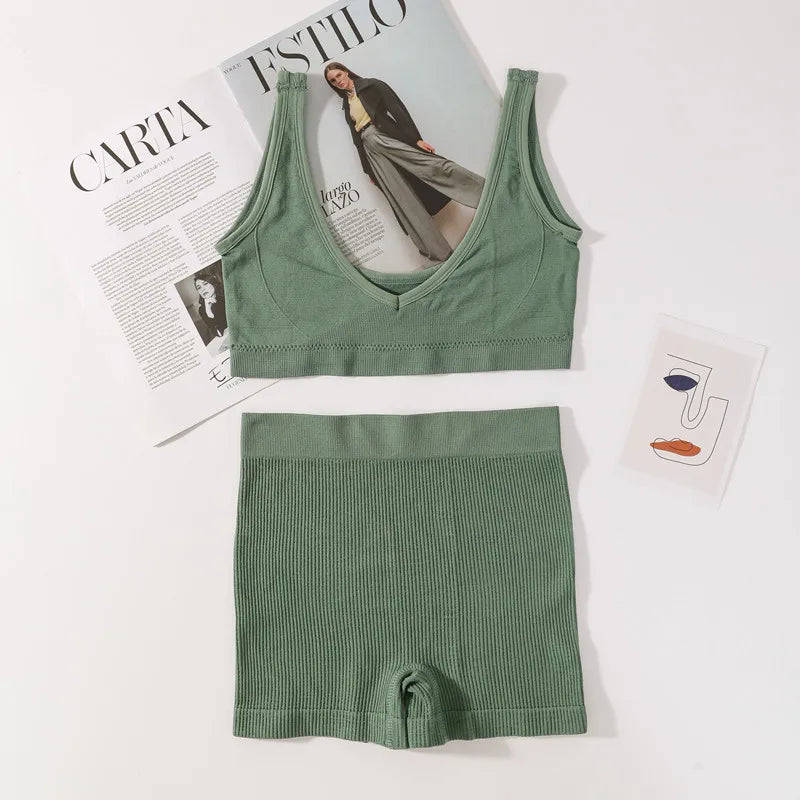 CowLost | product_id-seamless-wireless-v-neck-bra-and-soft-shorts-set-for-women-comfort |13
