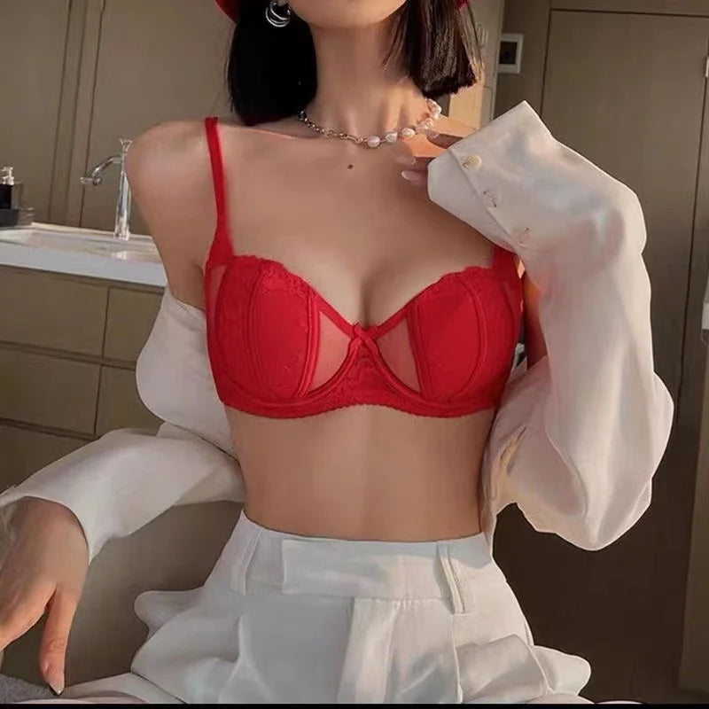 CowLost | product_id-thin-sexy-push-up-lace-half-cup-bra-for-big-breasts-with-adjustable-anti-sagging-support |9
