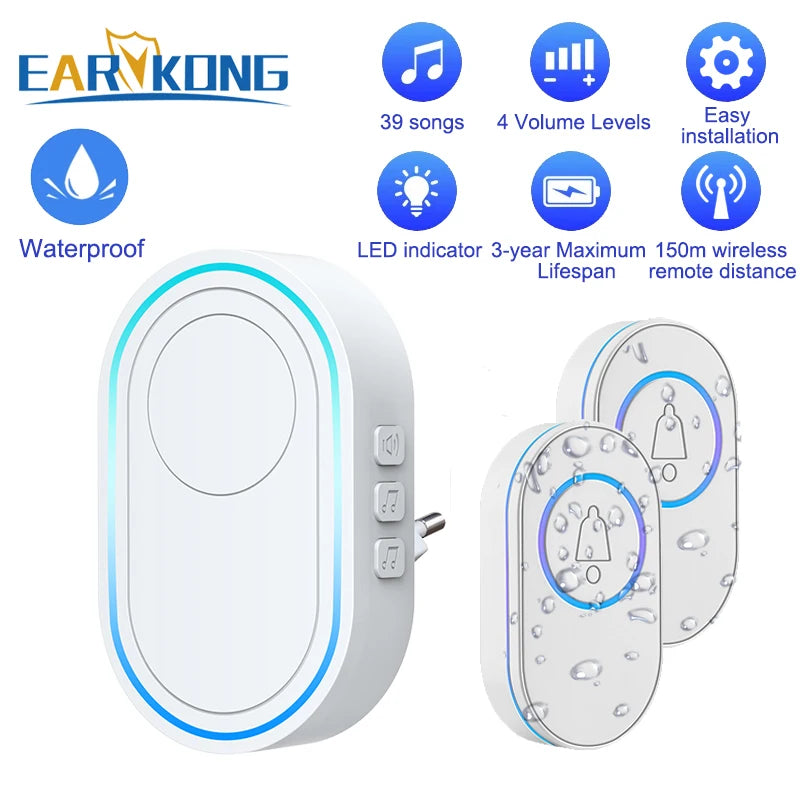 CowLost | waterproof-wireless-doorbell-home-welcome-smart-home-door-bell-300m-remote-smart-bell |3