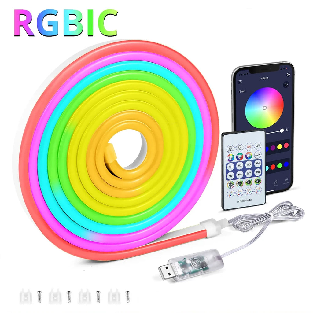 CowLost | light-ropes-strings-product_id-5v-usb-rgbic-neon-led-strip-1-5m-with-bluetooth-app-remote-for-neon-sign-decoration |15