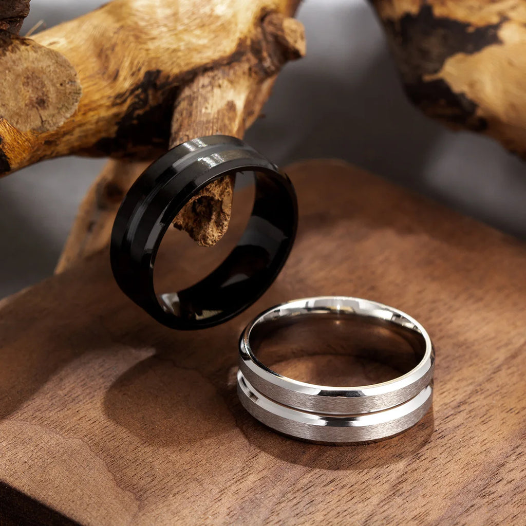 Titanium Steel Frosted Middle Groove Ring Adjustable Size 5-14 Unisex Jewelry Gift
