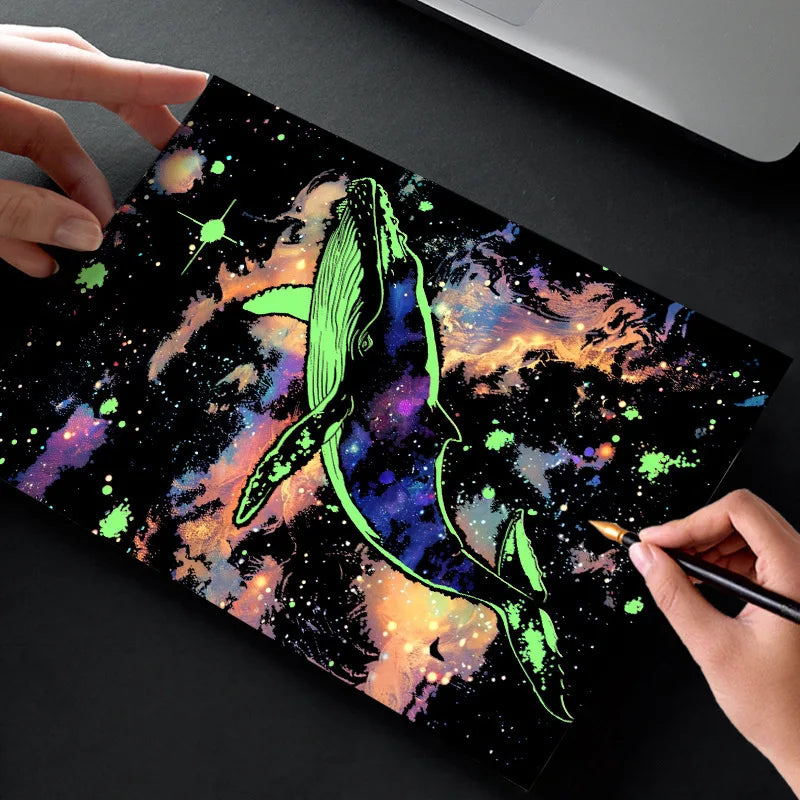 CowLost | product_id-4-pcs-a4-diy-luminous-scratch-painting-set-animal-butterfly-whale-landscape-night-view |3