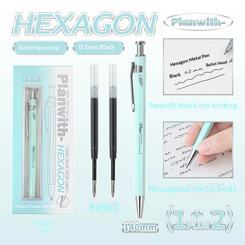 CowLost | product_id-planwith-hexagonal-metal-gel-pen-0-5mm-black-ink-retractable-anti-roll-comfortable-grip |24