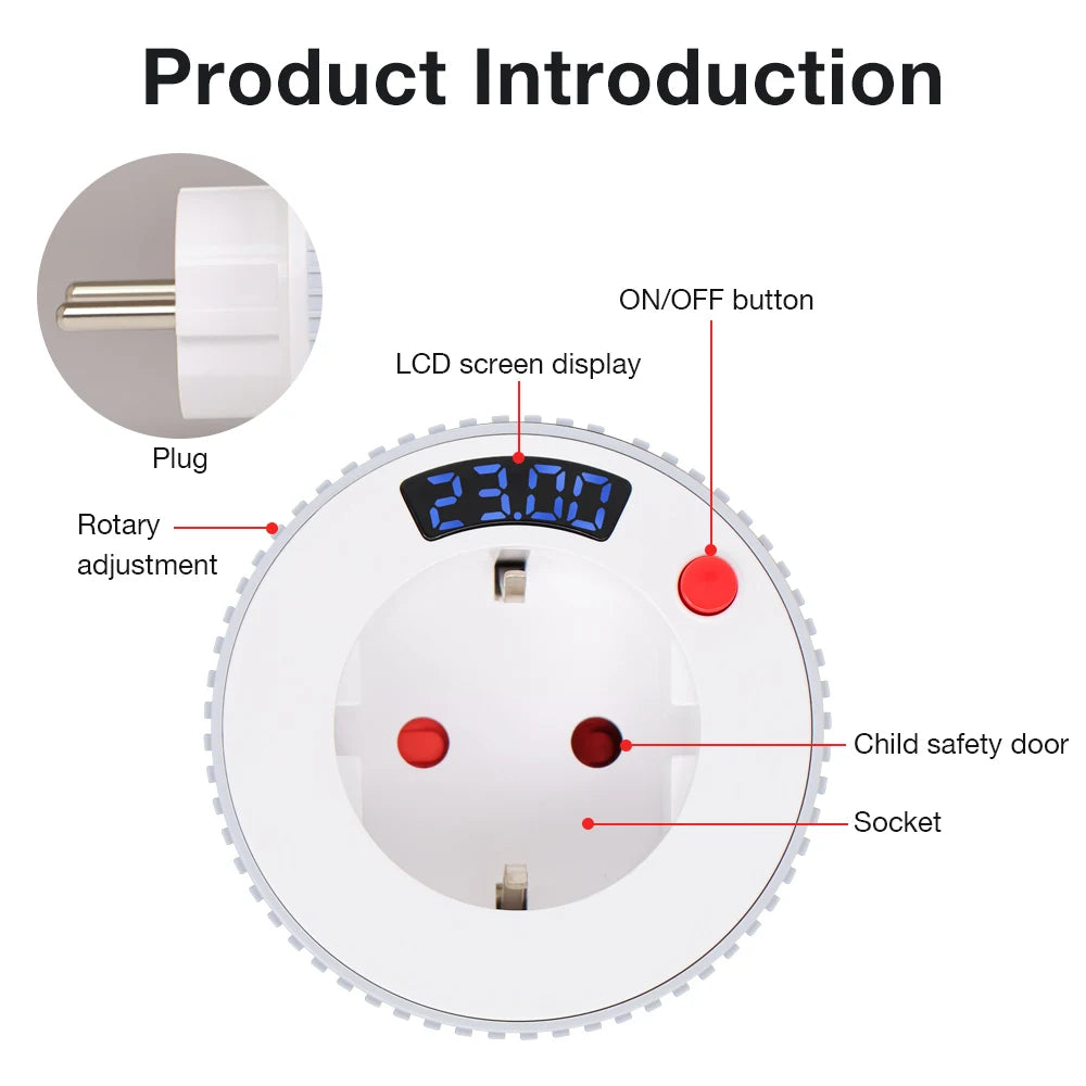 Tuya WiFi Smart Timer Socket with LCD Display and Countdown Switch