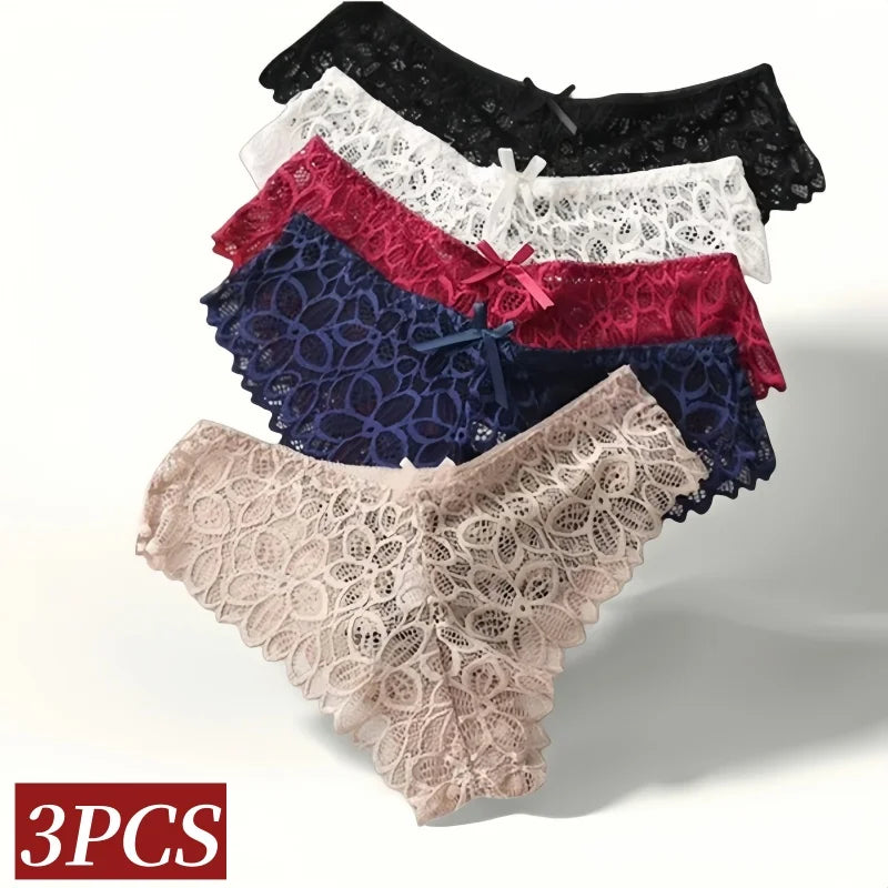 CowLost | product_id-3pcs-women-s-low-waist-lace-briefs-soft-solid-color-underwear |2
