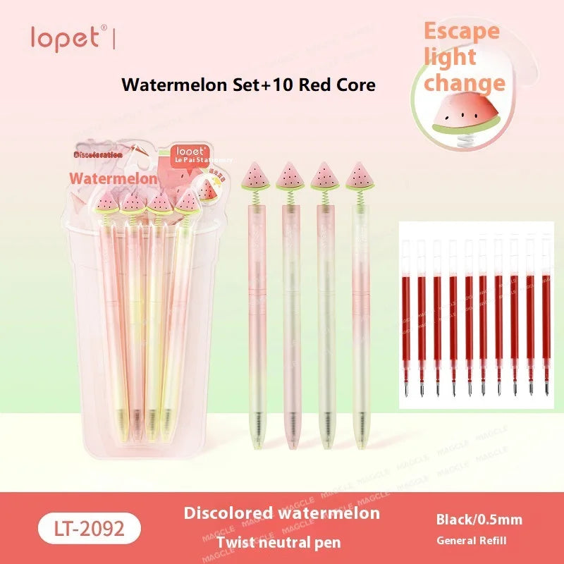 CowLost | product_id-4pcs-lopet-kwaii-cute-twist-gel-pens-color-changing-watermelon-vanilla-cream-quick-dry-black-ink-stationery-gift |44