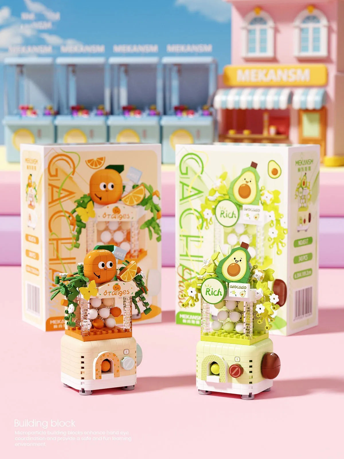 CowLost | product_id-6pcs-banana-peach-fruit-shop-gacha-house-building-blocks-kit-toy-gift |2