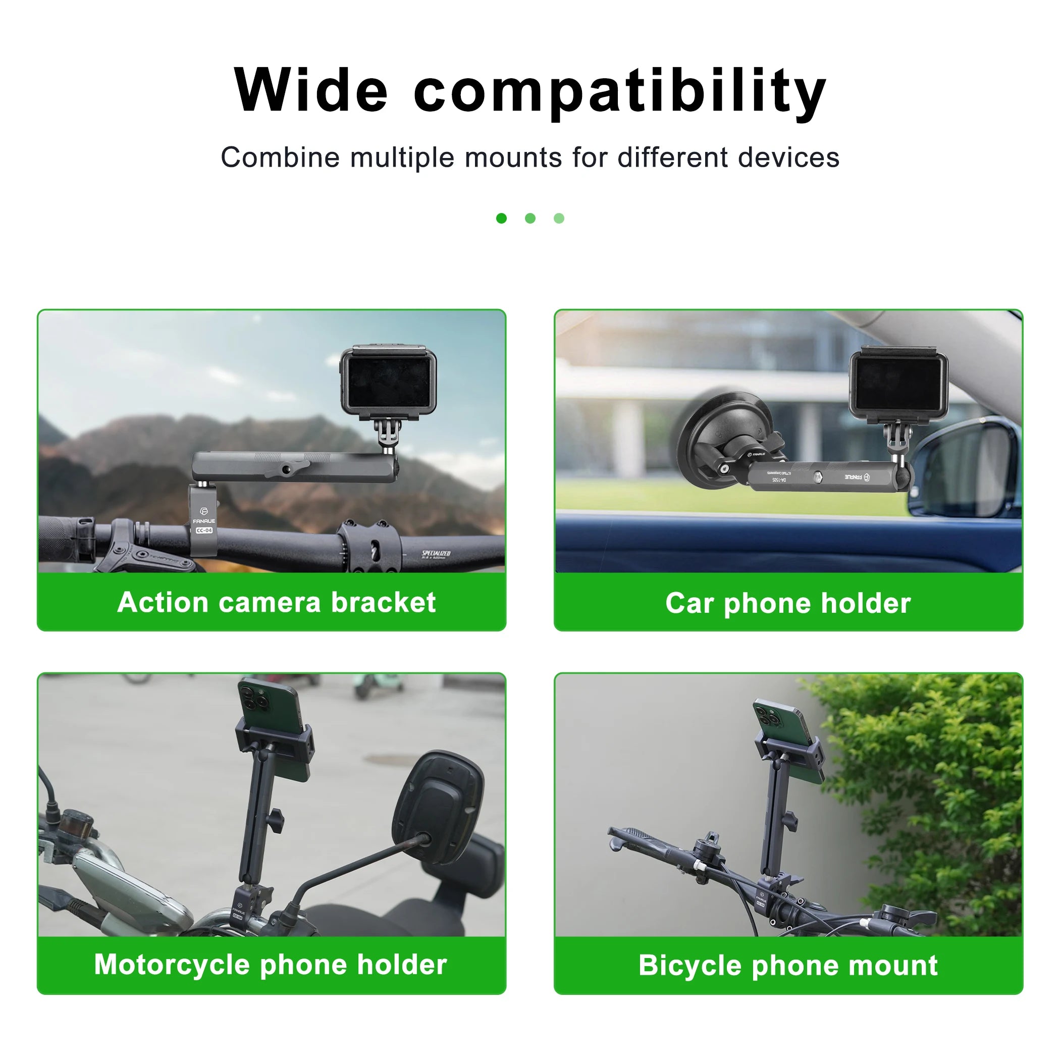 CowLost | product_id-fanaue-aluminum-double-socket-arm-17mm-ball-motorcycle-phone-gps-holder-for-garmin |5