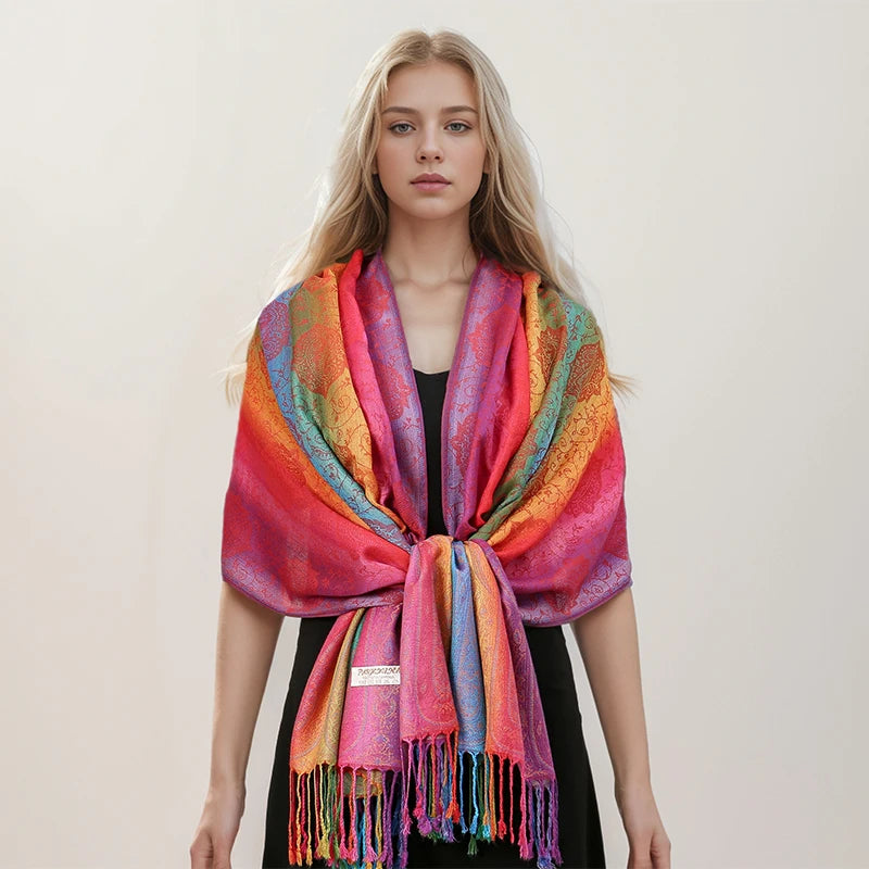 CowLost | rainbow-colors-winter-warm-thick-ethnic-style-jacquard-scarf |7
