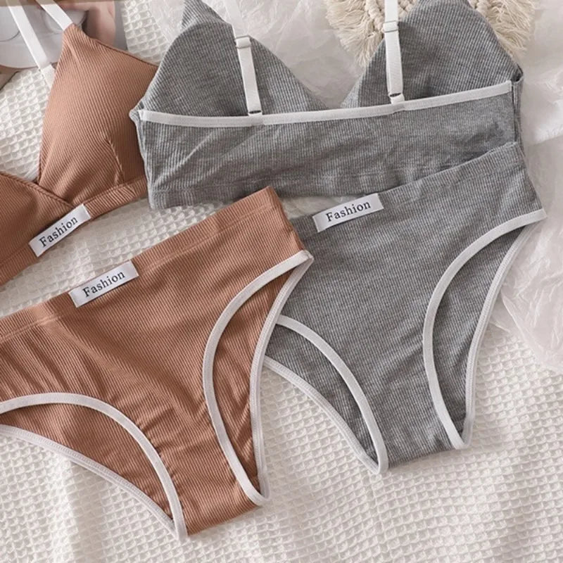 CowLost | women-push-up-bra-and-panties-set-1-3-cup-non-wire-bra-low-waist-briefs-sexy-lingerie-female-sport-bra-cotton-underwear-set |3