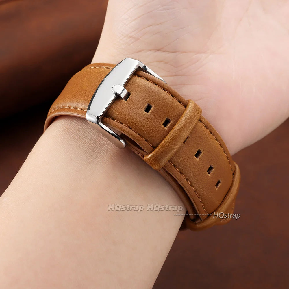 Vintage Leather Watchband 18-24mm Quick Release Pin Buckle for Seiko Unisex