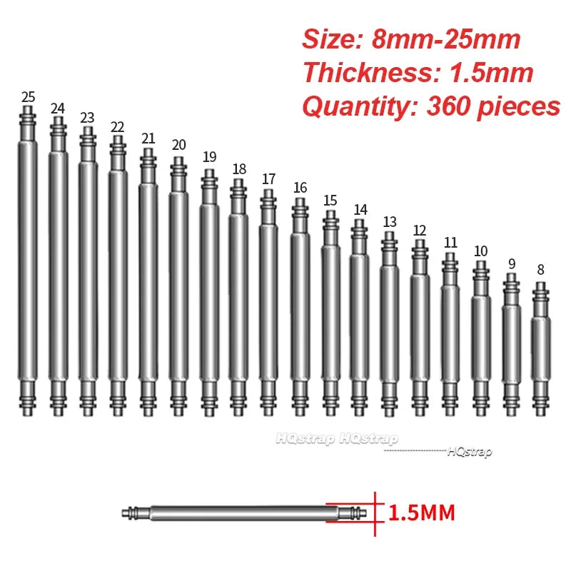 CowLost | product_id-360pcs-stainless-steel-watch-spring-bars-strap-pins-1-5-1-8mm-diameter-8-25mm-length-repair-kit |14