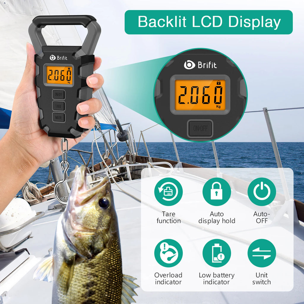 50KG Digital Portable Hanging Fishing & Luggage Scale with Ruler for Home Kitchen