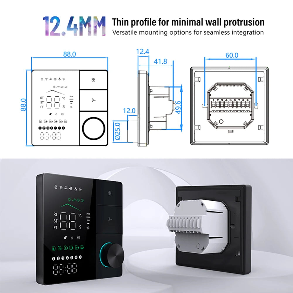Smart WiFi Thermostat with Knob for AC, Fan Coil, and Temperature Control