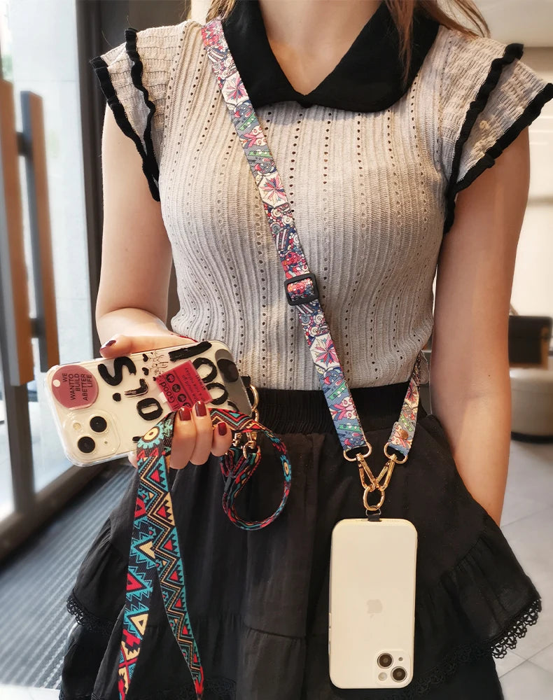 CowLost | uncategorized-adjustable-graffiti-pattern-long-crossbody-phone-lanyard |18